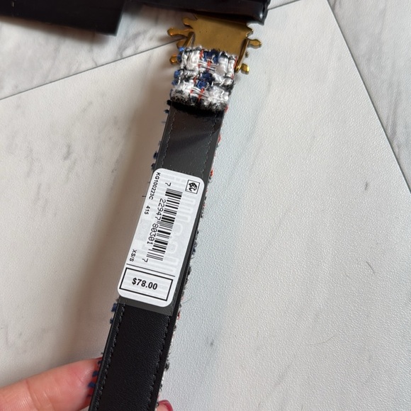 Kurt Geiger London evil eye twead blue white plaid rhinestone belt size small XS main image 7